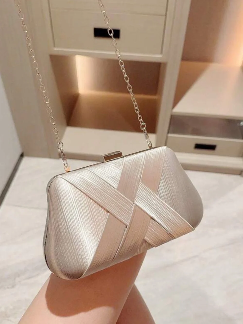 Elegant Silver Satin Clutch Bag by